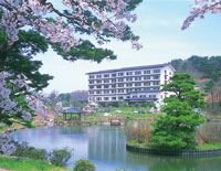 Hotel facade in spring.
