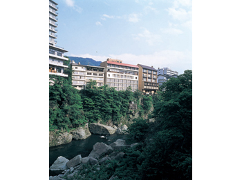 Hotel facade in summer.