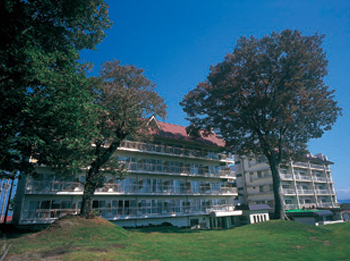 Hotel facade in summer.