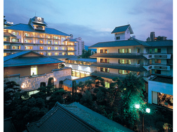 Hotel facade in summer.