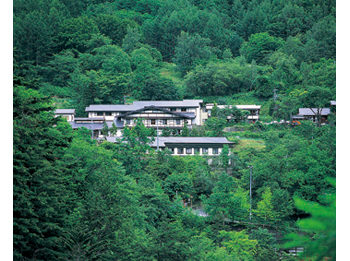 Hotel facade in summer.