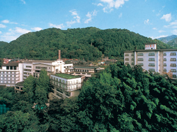 Hotel facade in summer.